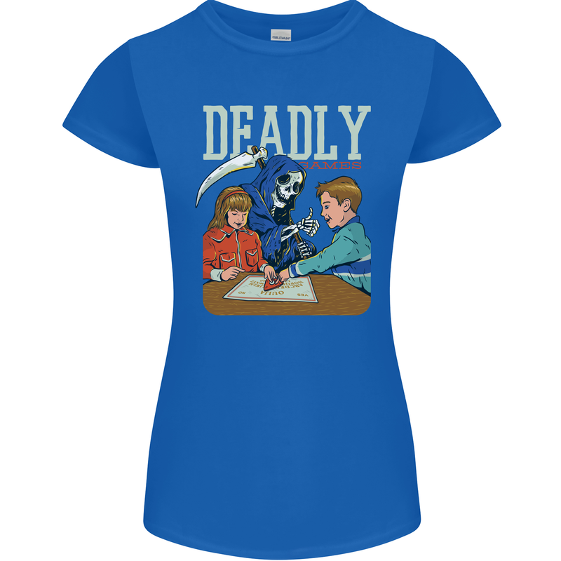Deadly Games For Kids Grim Reaper Ouija Board Womens Petite Cut T-Shirt Royal Blue