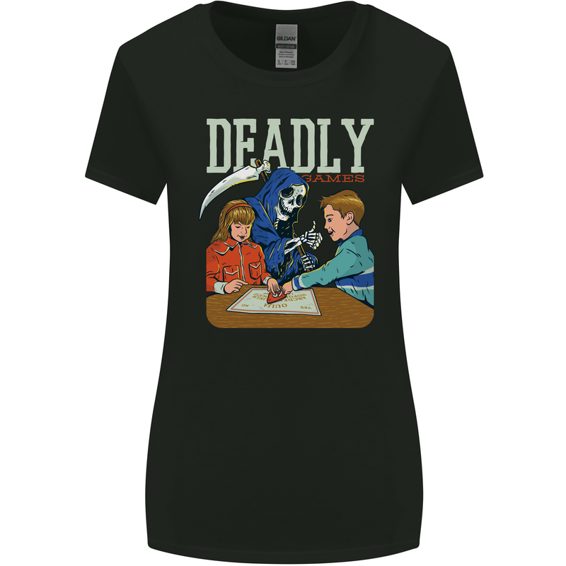 Deadly Games For Kids Grim Reaper Ouija Board Womens Wider Cut T-Shirt Black