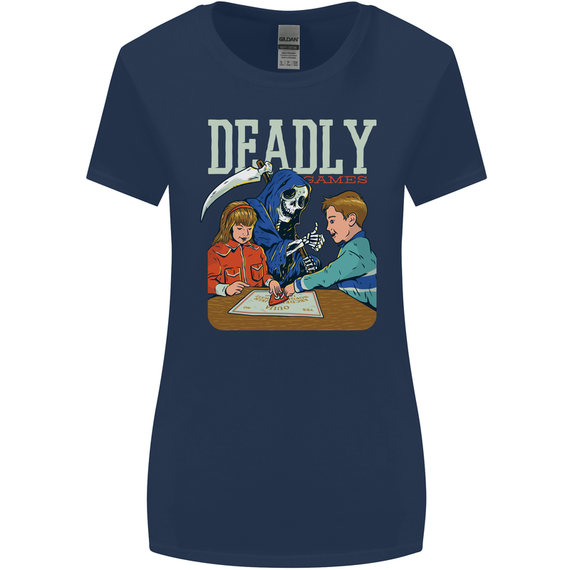 Deadly Games For Kids Grim Reaper Ouija Board Womens Wider Cut T-Shirt Navy Blue