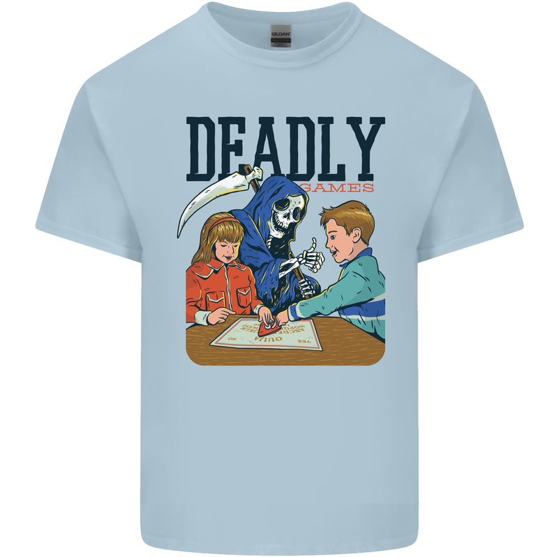 Deadly Games Ouija Board For Kids Grim Reaper Mens Cotton T-Shirt Tee Top Light Blue