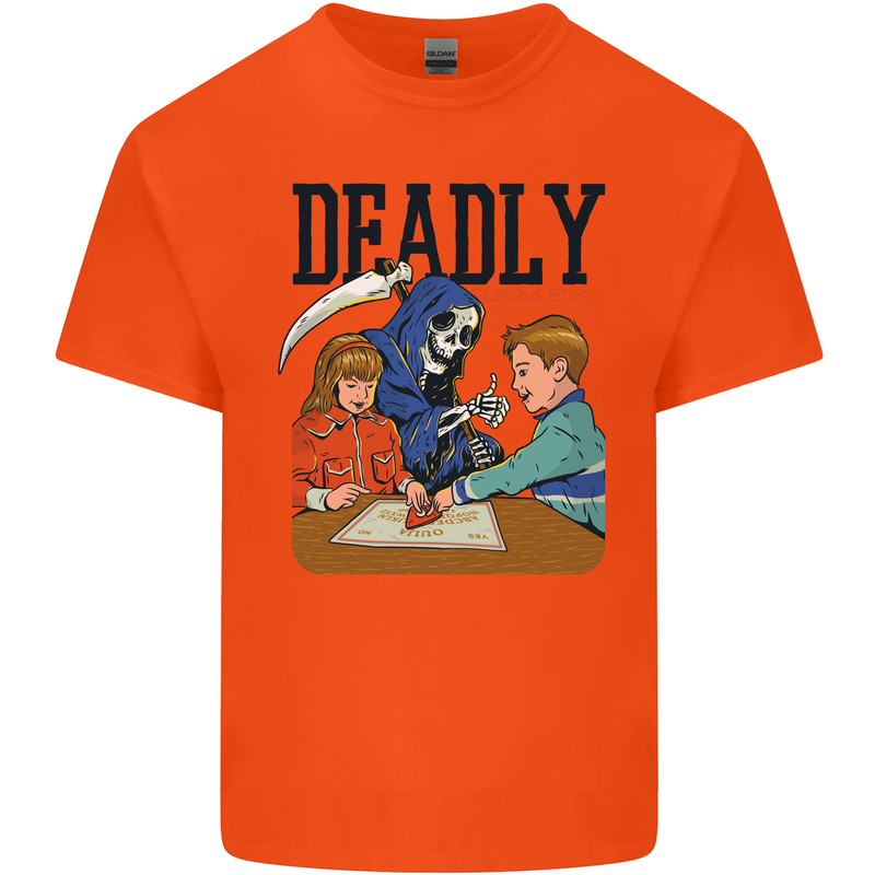 Deadly Games Ouija Board For Kids Grim Reaper Mens Cotton T-Shirt Tee Top Orange