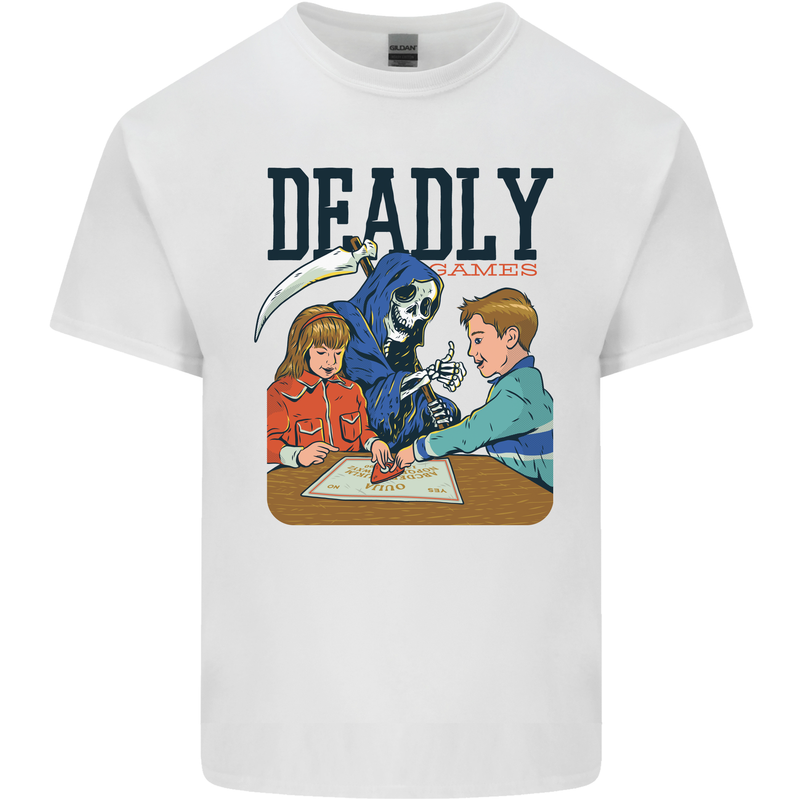 Deadly Games Ouija Board For Kids Grim Reaper Mens Cotton T-Shirt Tee Top White