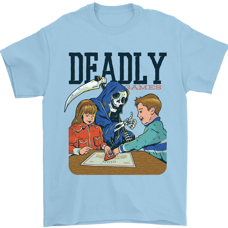 Deadly Games Ouija Board For Kids Grim Reaper Mens T-Shirt 100% Cotton Light Blue