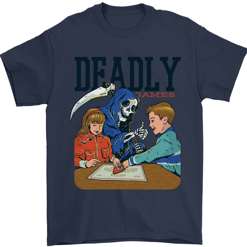 Deadly Games Ouija Board For Kids Grim Reaper Mens T-Shirt 100% Cotton Navy Blue