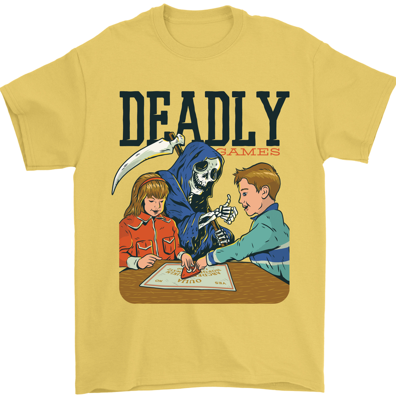 Deadly Games Ouija Board For Kids Grim Reaper Mens T-Shirt 100% Cotton Yellow