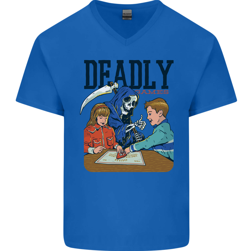 Deadly Games Ouija Board For Kids Grim Reaper Mens V-Neck Cotton T-Shirt Royal Blue