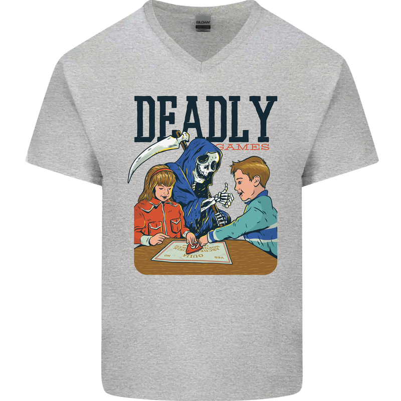 Deadly Games Ouija Board For Kids Grim Reaper Mens V-Neck Cotton T-Shirt Sports Grey