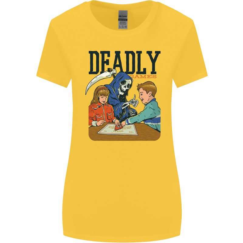 Deadly Games Ouija Board For Kids Grim Reaper Womens Wider Cut T-Shirt Yellow