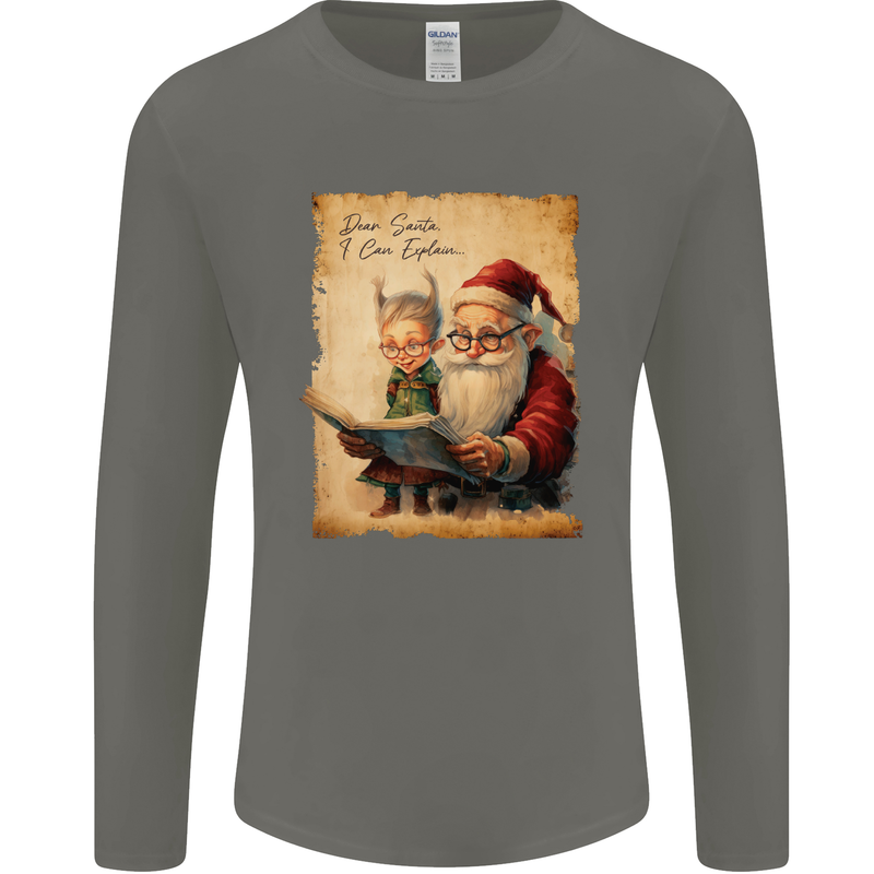 Dear Santa Claus I Can Explain Christmas Mens Long Sleeve T-Shirt Charcoal