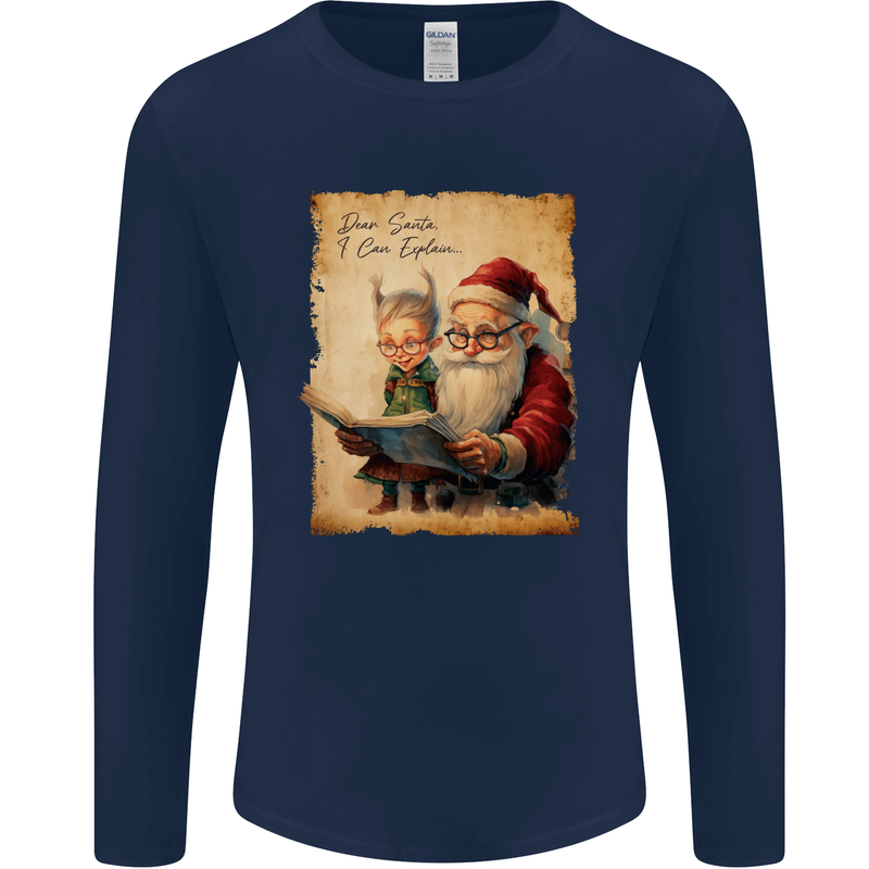 Dear Santa Claus I Can Explain Christmas Mens Long Sleeve T-Shirt Navy Blue