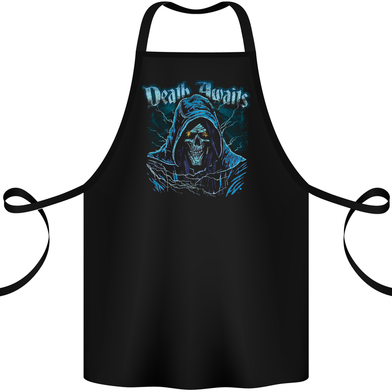 Death Awaits Evil Grim Reaper Skull Cotton Apron 100% Organic Black