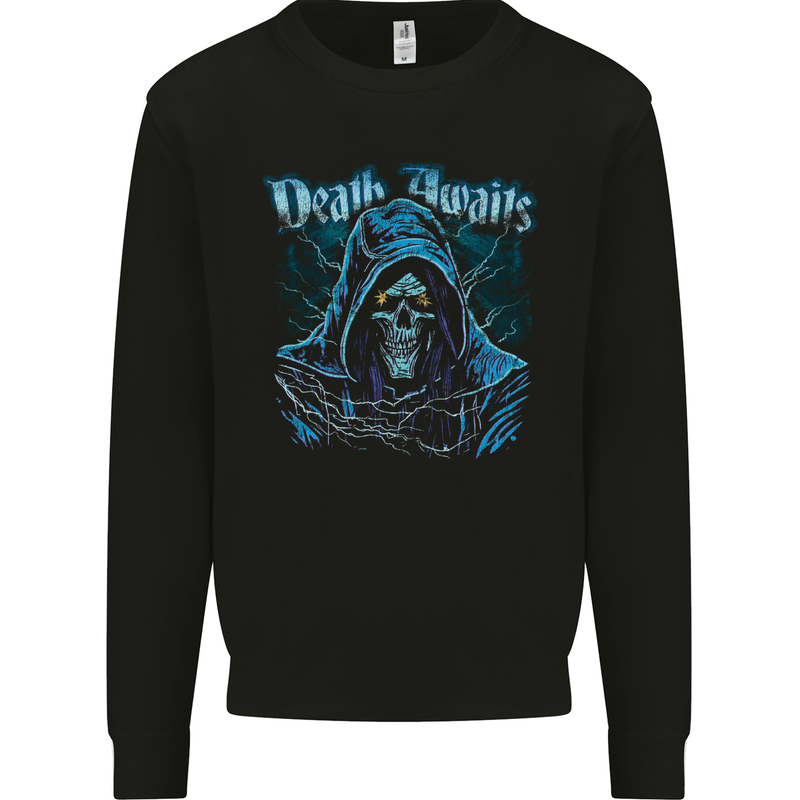 Death Awaits Evil Grim Reaper Skull Mens Sweatshirt Jumper Black