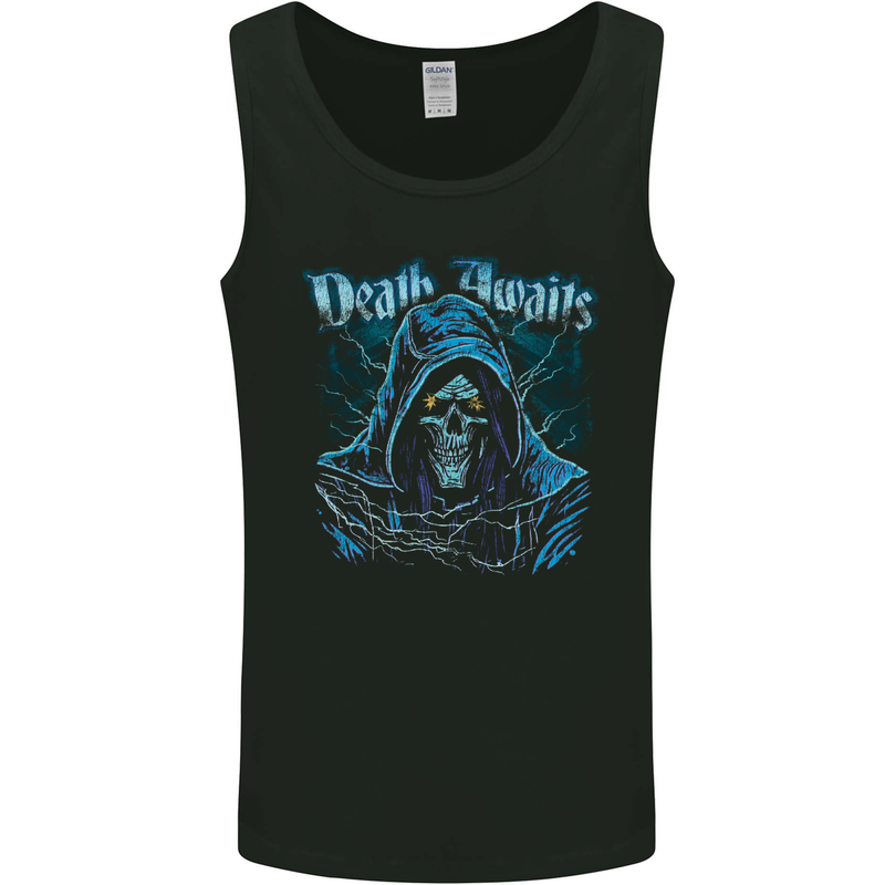 Death Awaits Evil Grim Reaper Skull Mens Vest Tank Top Black