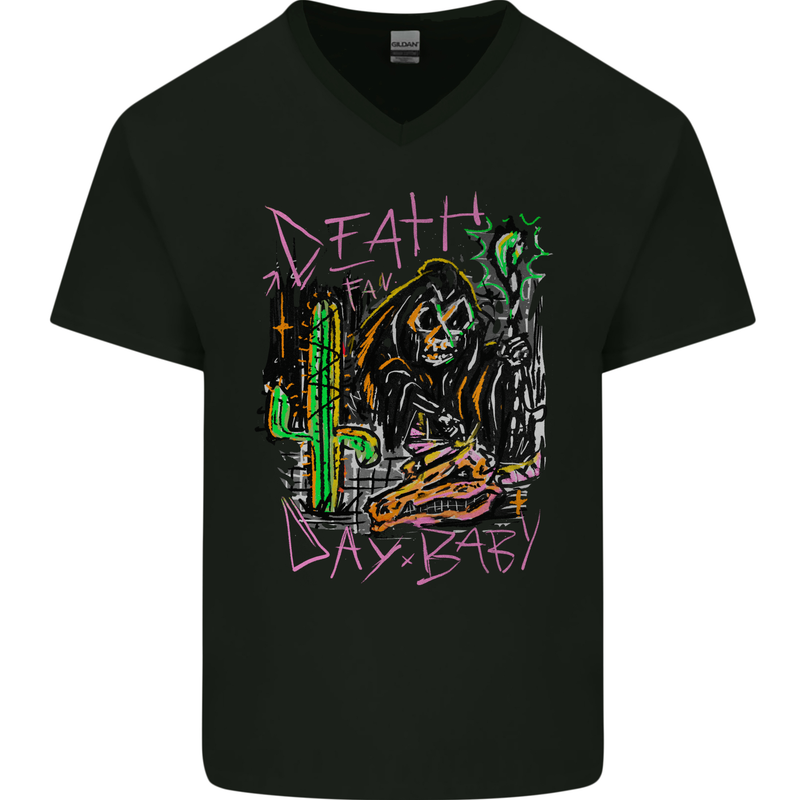 Death Day Halloween Grim Reaper Mens V-Neck Cotton T-Shirt Black