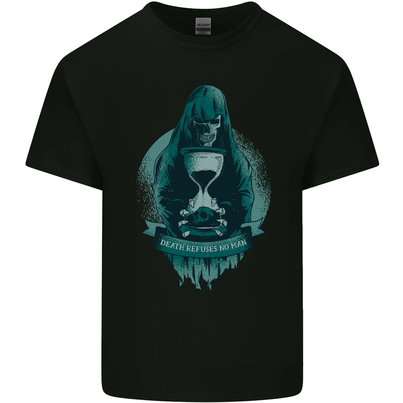 Death Refuses No Man Grim Reaper Skull Kids T-Shirt Childrens Black
