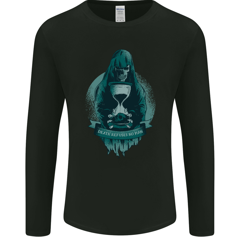 Death Refuses No Man Grim Reaper Skull Mens Long Sleeve T-Shirt Black