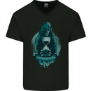 Death Refuses No Man Grim Reaper Skull Mens V-Neck Cotton T-Shirt Black