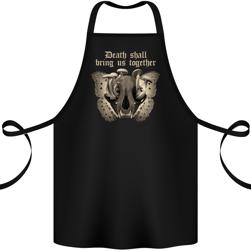 Death Together Butterfly Skull Mushrooms Cotton Apron 100% Organic Black