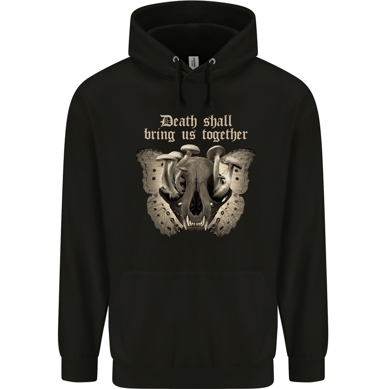 Death Together Butterfly Skull Mushrooms Mens 80% Cotton Hoodie Black