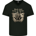 Death Together Butterfly Skull Mushrooms Mens V-Neck Cotton T-Shirt Black