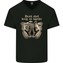 Death Together Butterfly Skull Mushrooms Mens V-Neck Cotton T-Shirt Black