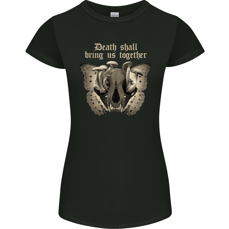 Death Together Butterfly Skull Mushrooms Womens Petite Cut T-Shirt Black
