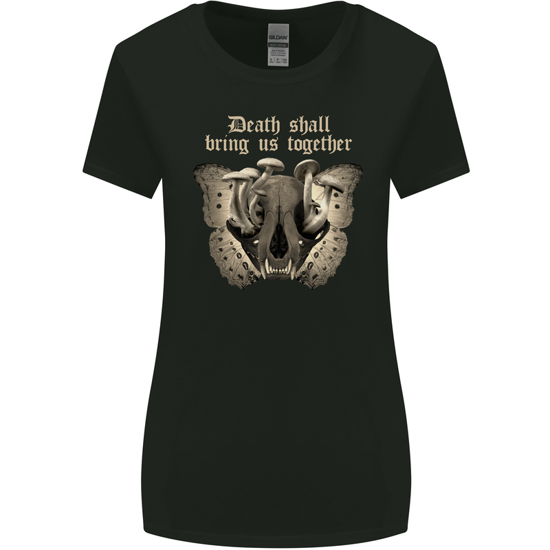 Death Together Butterfly Skull Mushrooms Womens Wider Cut T-Shirt Black
