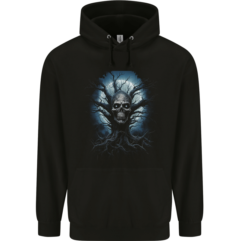 Death Tree Scary Skull and Moon Mens 80% Cotton Hoodie Black