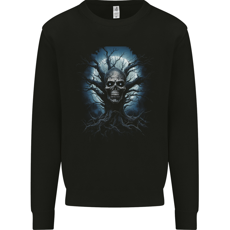 Death Tree Scary Skull and Moon Mens Sweatshirt Jumper Black