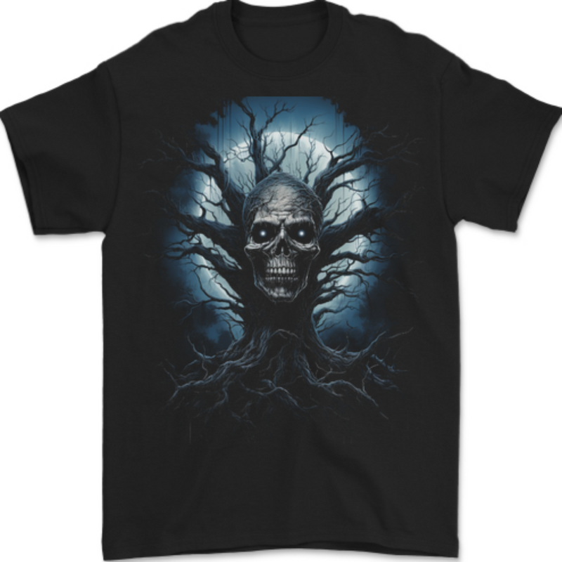 Death Tree Scary Skull and Moon Mens T-Shirt 100% Cotton BLACK