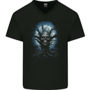 Death Tree Scary Skull and Moon Mens V-Neck Cotton T-Shirt Black