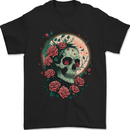 Death at Moon Skull With Roses at Night Gothic Mens T-Shirt 100% Cotton Black