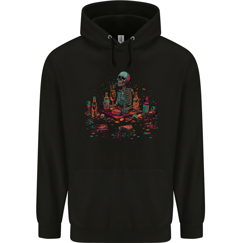 Debauchery Death Skull Alcohol Beer Weed Childrens Kids Hoodie Black