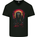 Demon Lion Zombie Mens V-Neck Cotton T-Shirt Black