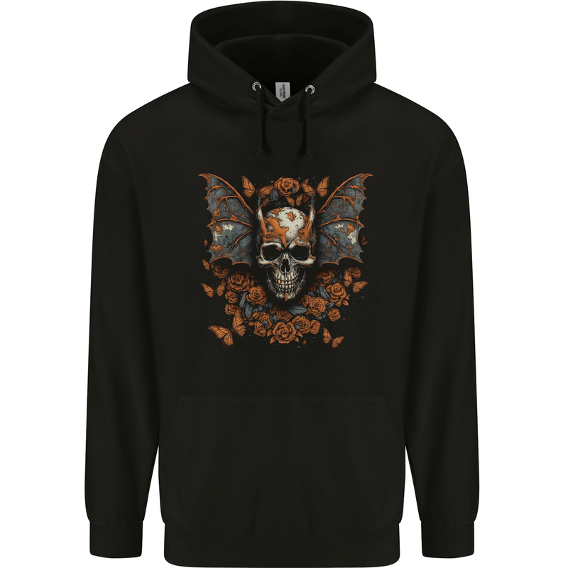 Demonic Bat Skull Satan Grim Reaper Demon Mens 80% Cotton Hoodie Black
