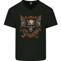 Demonic Bat Skull Satan Grim Reaper Demon Mens V-Neck Cotton T-Shirt Black