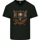 Demonic Bat Skull Satan Grim Reaper Demon Mens V-Neck Cotton T-Shirt Black