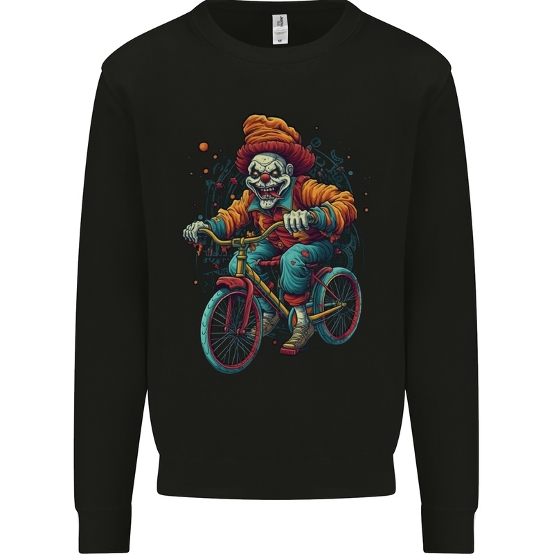 Demonic Clown On a Bicycle Cycling Halloween Mens Sweatshirt Jumper Black