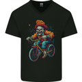 Demonic Clown On a Bicycle Cycling Halloween Mens V-Neck Cotton T-Shirt Black