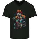 Demonic Clown On a Bicycle Cycling Halloween Mens V-Neck Cotton T-Shirt Black