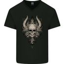 Demonic Skull Triangle Heavy Metal Mens V-Neck Cotton T-Shirt Black