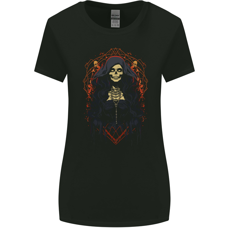 Demonic Witch Halloween Womens Wider Cut T-Shirt Black