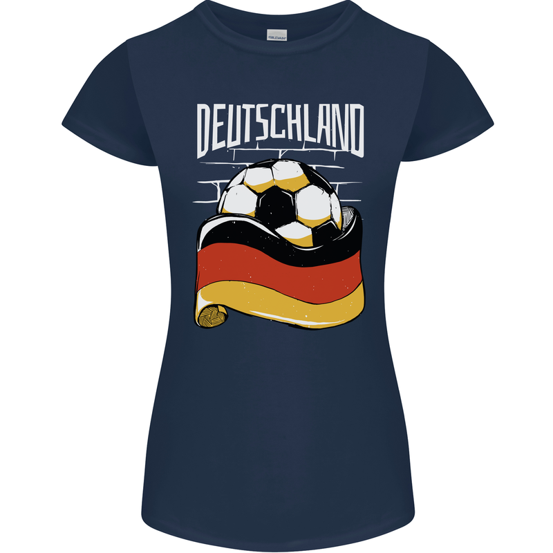 Deutschland Football German Germany Soccer Womens Petite Cut T-Shirt Navy Blue