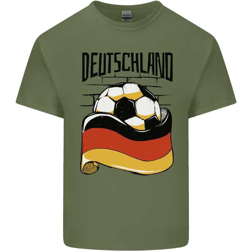 Deutschland Football Germany German Soccer Mens Cotton T-Shirt Tee Top Military Green