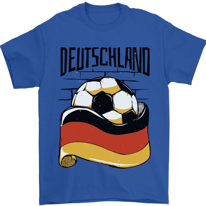Deutschland Football Germany German Soccer Mens T-Shirt 100% Cotton Royal Blue