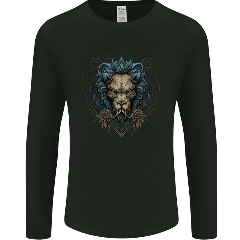 Devil Lion Skull Fantasy Demon Mens Long Sleeve T-Shirt Black