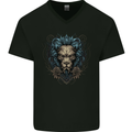 Devil Lion Skull Fantasy Demon Mens V-Neck Cotton T-Shirt Black