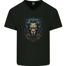 Devil Lion Skull Fantasy Demon Mens V-Neck Cotton T-Shirt Black