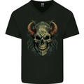Devil Skull Demon Grim Reaper Satan Mens V-Neck Cotton T-Shirt Black