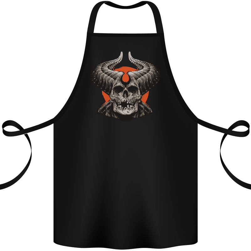 Devil Skull With Huge Horns Cotton Apron 100% Organic Black